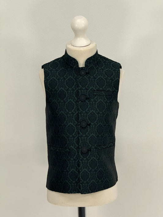 Boys Banarsi Green Black Diamond Waistcoat