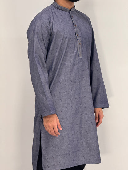 Boys Denim Kurta with Placket Embroidery