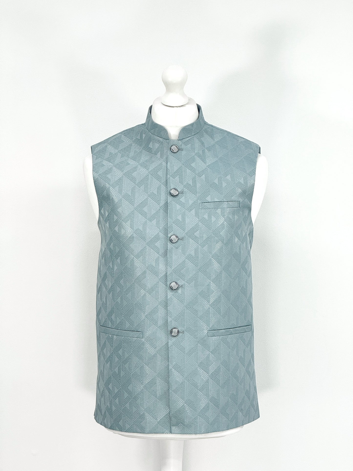 Men's Aztec Design Light Teal Jamawar Waistcoat
