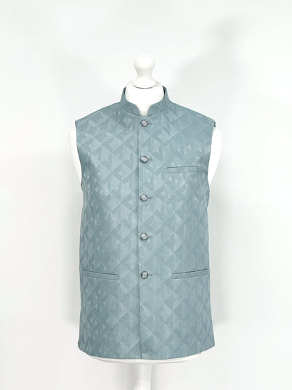 Men's Aztec Design Light Teal Jamawar Waistcoat