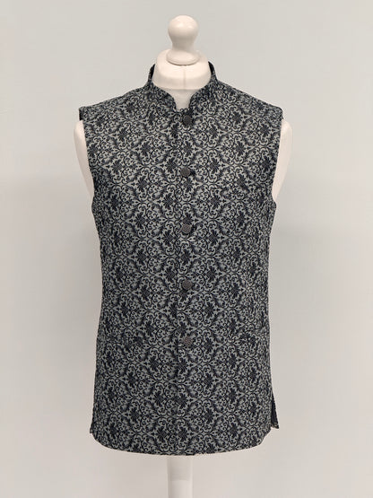 Men's Banarsi Grey Black Waistcoat