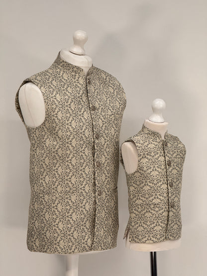 Men's Banarsi Grey Cream Waistcoat