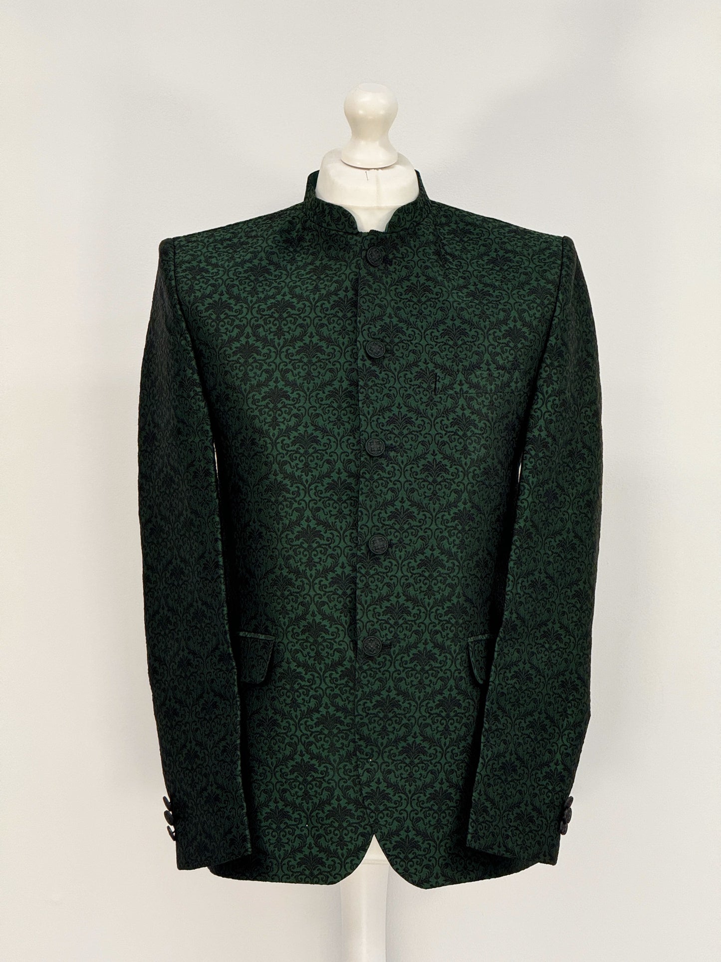 Men's Banarsi Green Black Prince Jacket