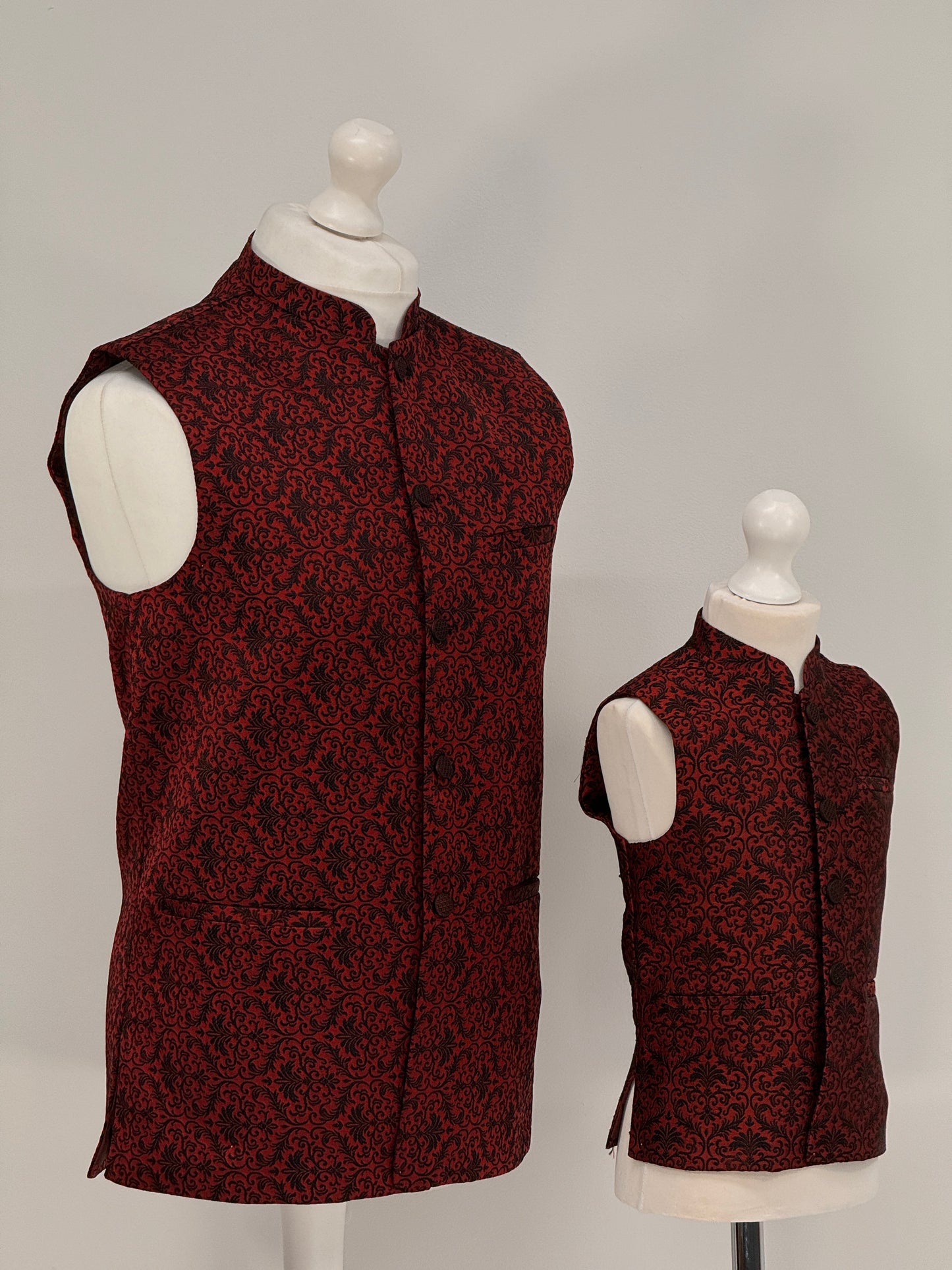Men's Banarsi Red Black Waistcoat
