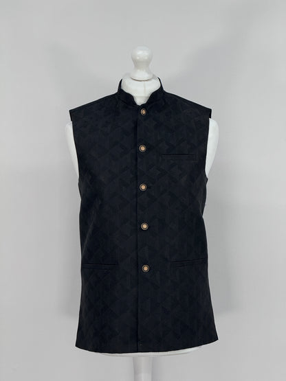 Men's Aztec Design Black Jamawar  Waistcoat