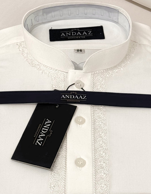Boys Shalwar Kameez Off White with Piyala Embroidery