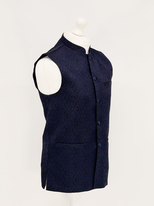 Men's Banarsi Navy Black Waistcoat