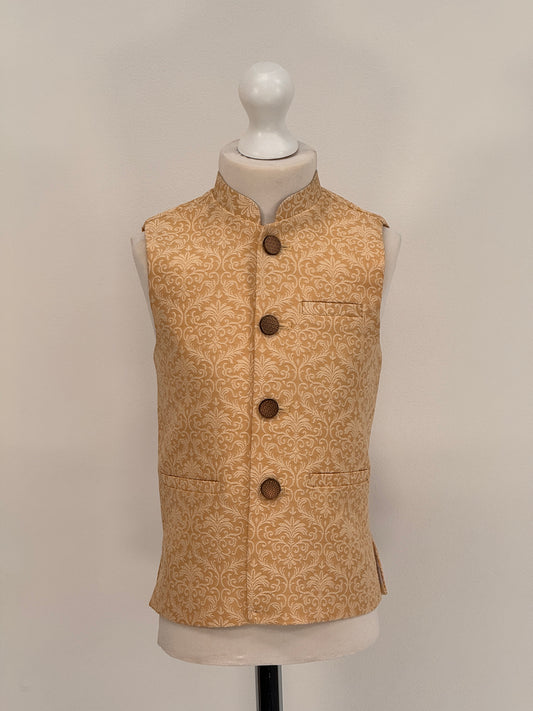 Boys Banarsi Peach Cream Waistcoat