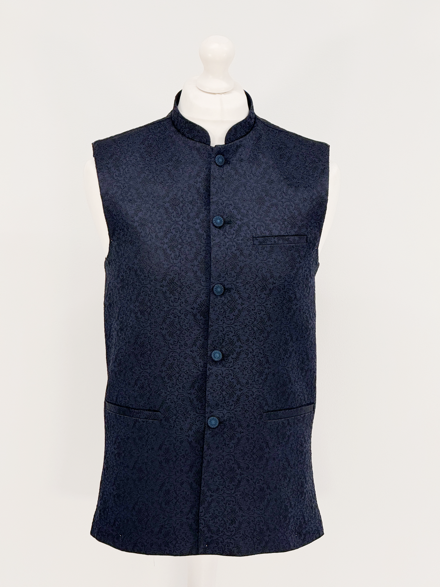 Men's Banarsi Navy Black Waistcoat