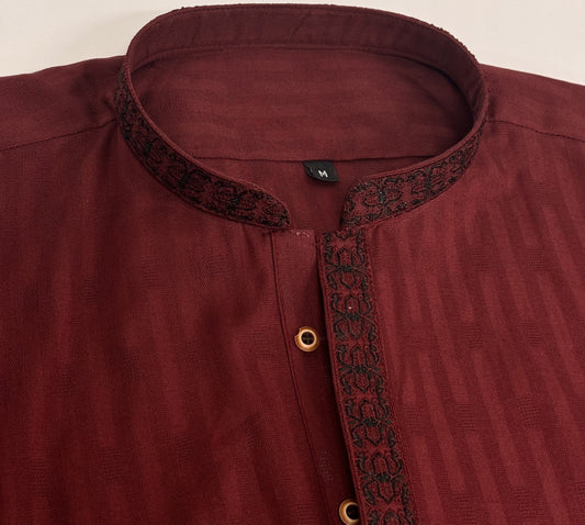 Boys Maroon Kurta with Placket Embroidery