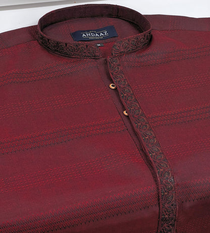 Boys Maroon 2 Kurta with Placket Embroidery