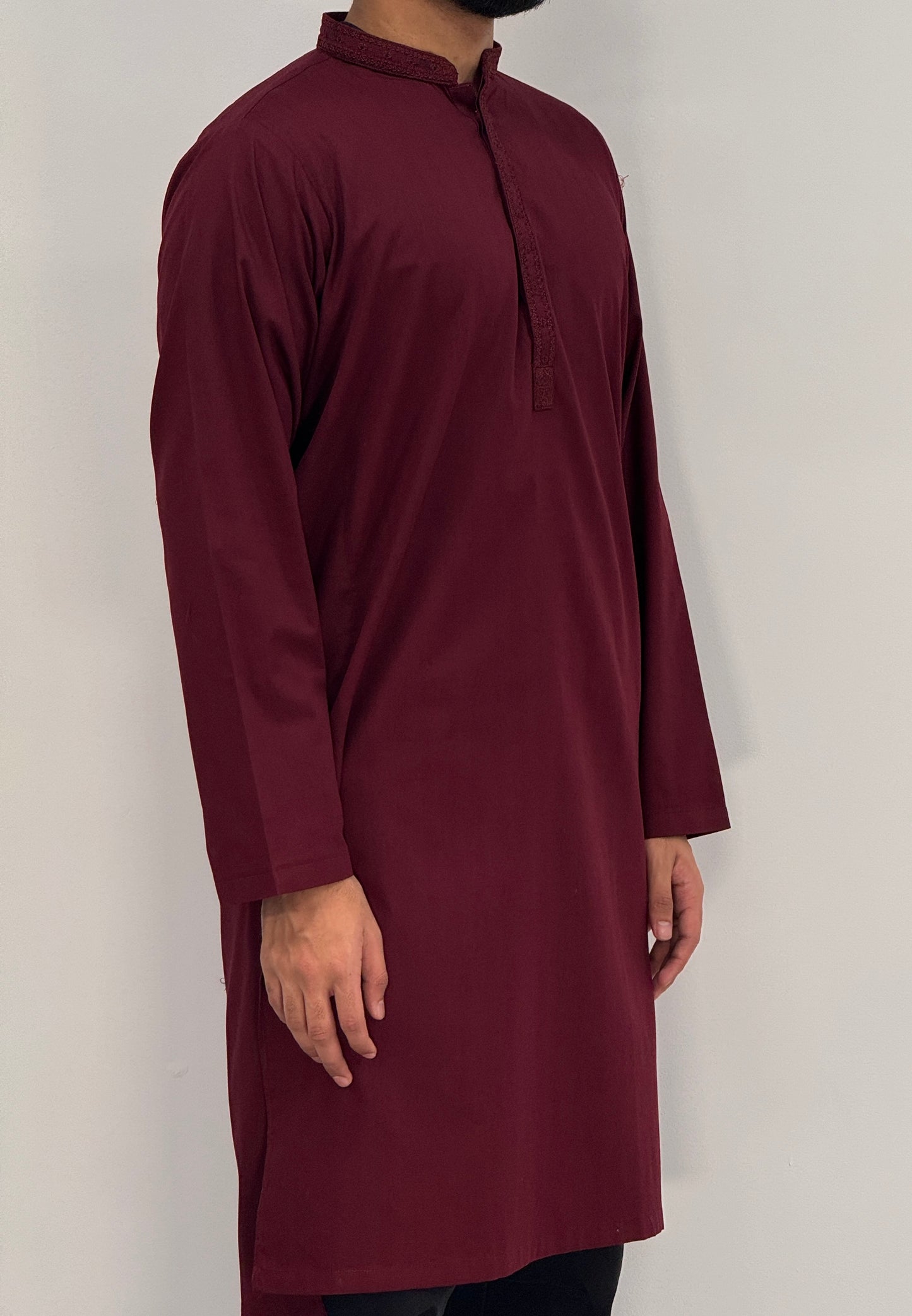 Men's Maroon 1 Kurta with Placket Embroidery