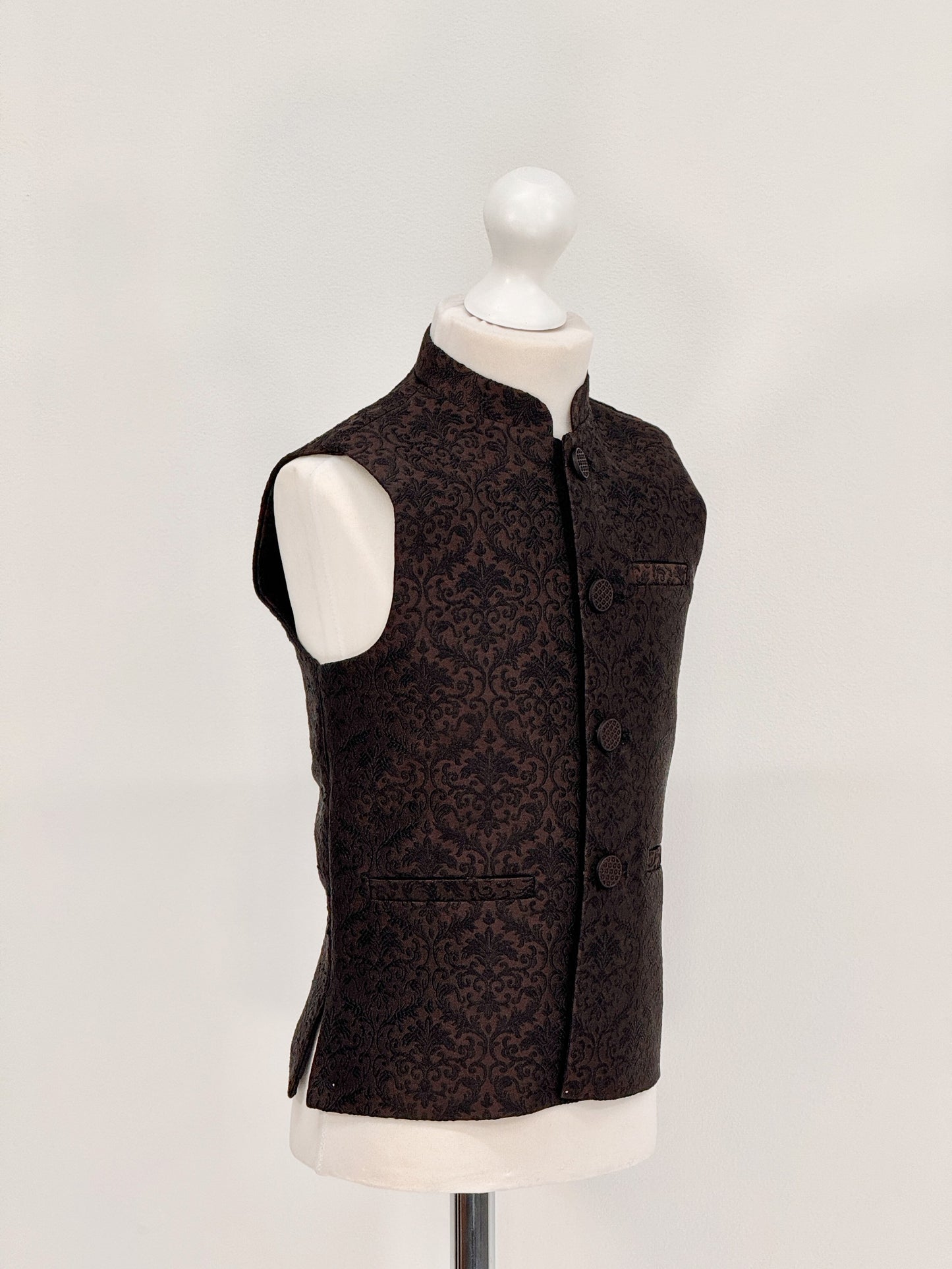 Boys Banarsi Brown Black Waistcoat