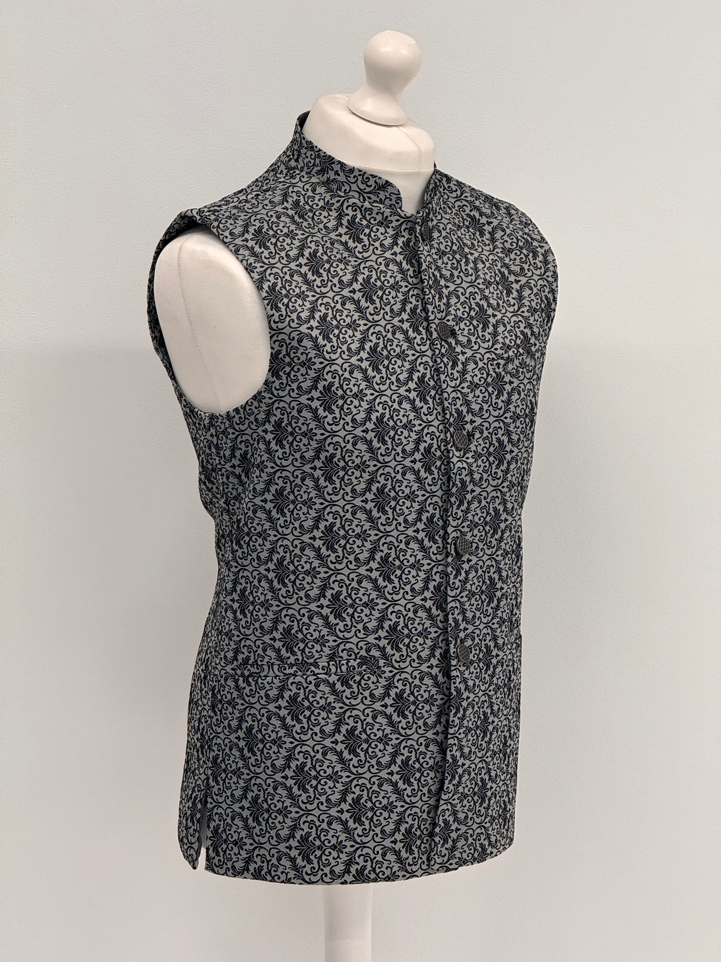 Men's Banarsi Grey Black Waistcoat