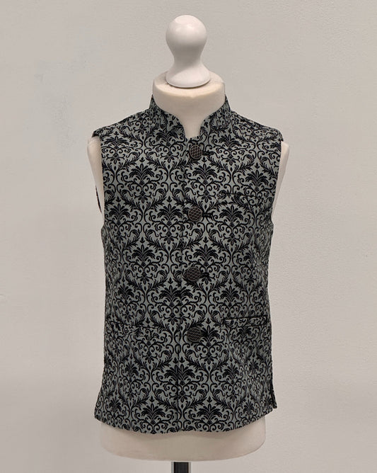 Boys Banarsi Grey Black Waistcoat