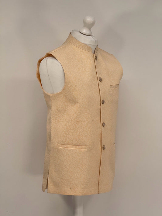 Men's Banarsi Cream Light Peach Waistcoat