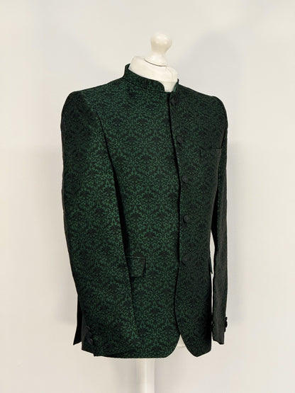 Men's Banarsi Green Black Prince Jacket