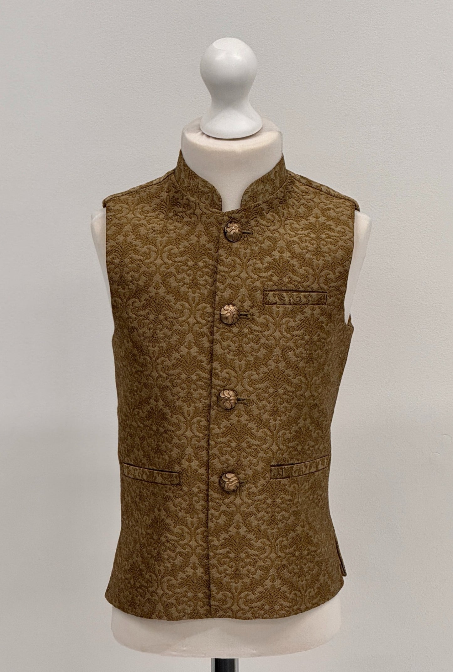 Boys Banarsi Golden Copper Waistcoat