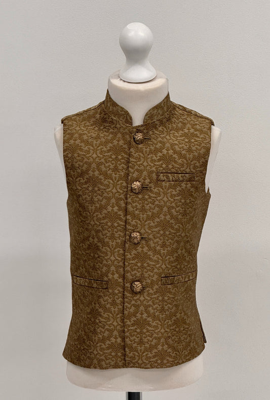 Boys Banarsi Golden Copper Waistcoat