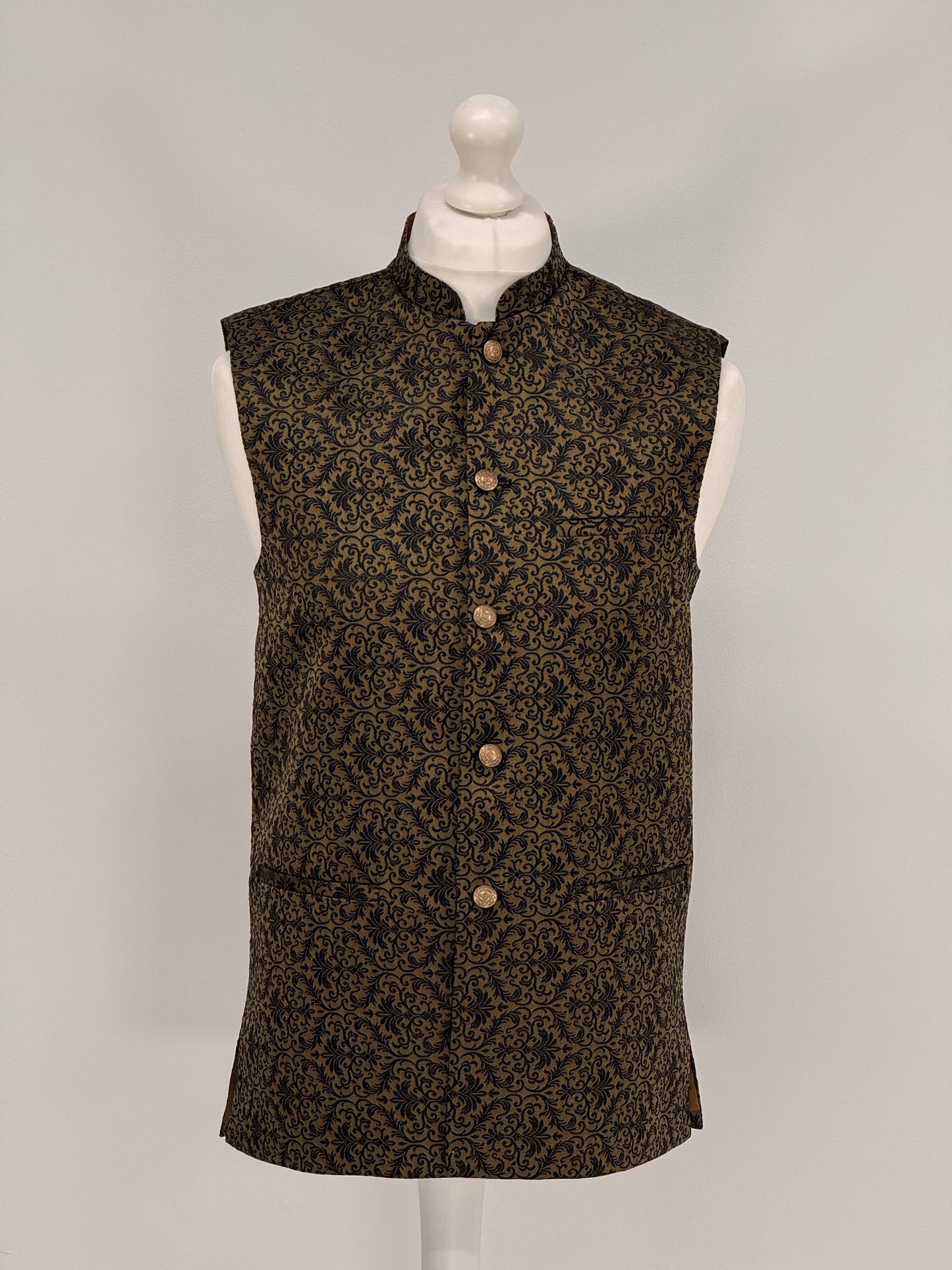 Men's Banarsi Bronze Black Waistcoat
