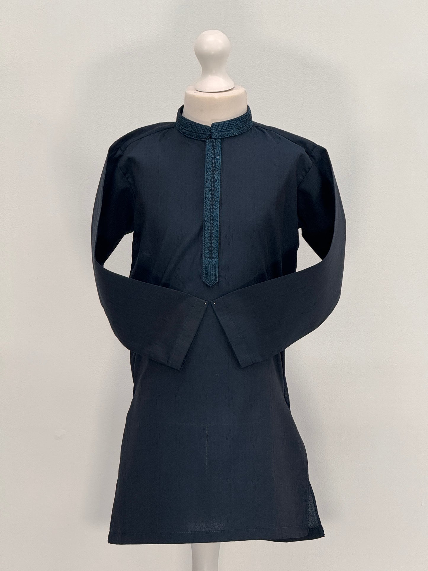 Boys Navy 1 Kurta with Placket Embroidery