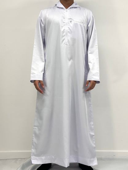 Boys Hoodie Zipper Jubba - White