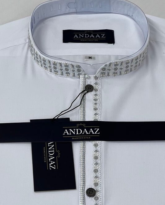 Men's Shalwar Kameez White Embroidery