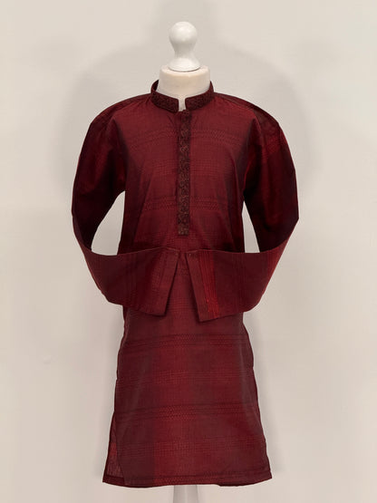 Boys Maroon 2 Kurta with Placket Embroidery