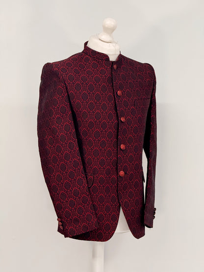 Men's Banarsi Red Black Diamond Prince Jacket