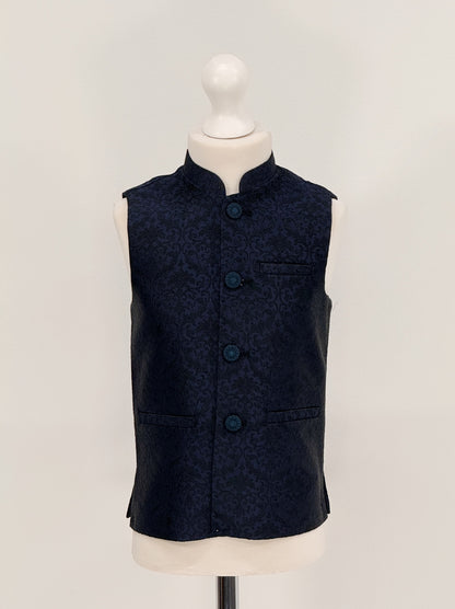 Boys Banarsi Navy Black Waistcoat