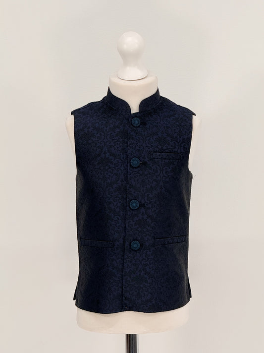 Boys Banarsi Navy Black Waistcoat