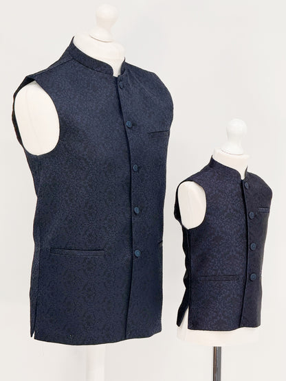 Boys Banarsi Navy Black Waistcoat