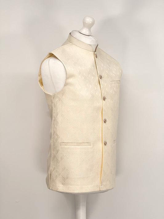 Men's Aztec Design Cream Jamawar Waistcoat