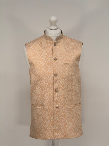 Men's Banarsi Cream Peach Waistcoat