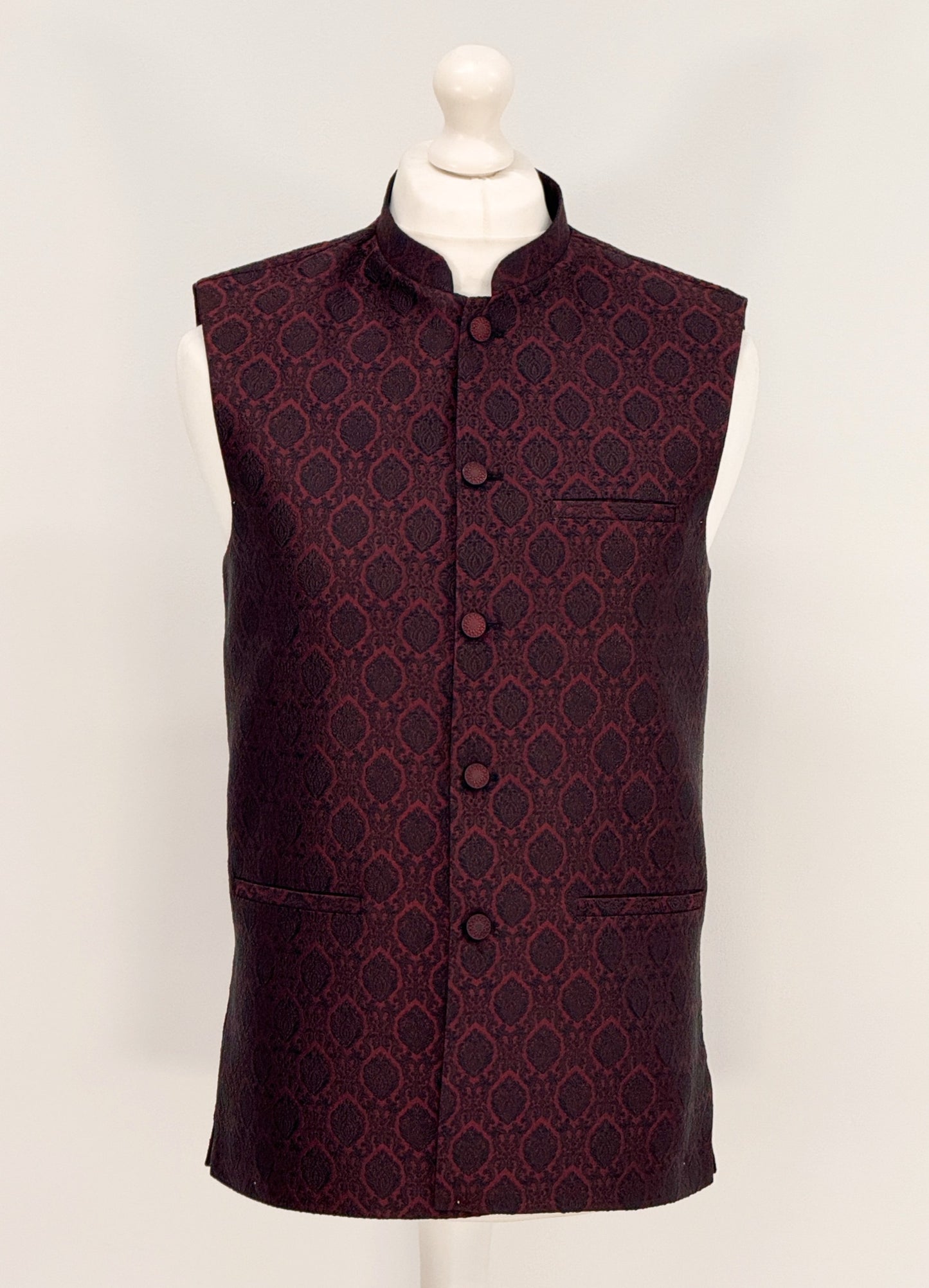 Men's Banarsi Maroon Black Diamond Waistcoat