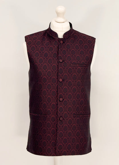 Men's Banarsi Maroon Black Diamond Waistcoat