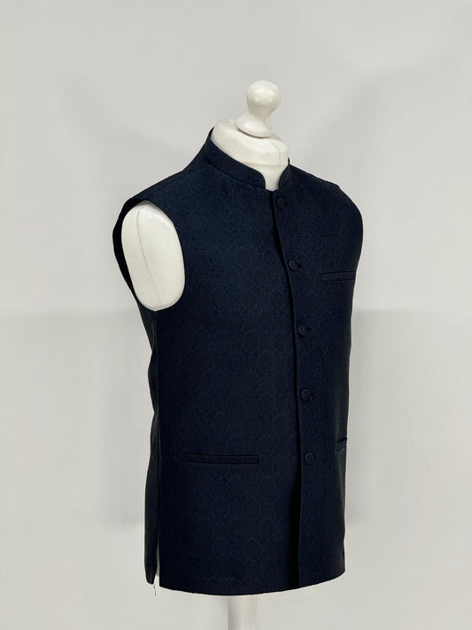 Men's Banarsi Navy Black Diamond Waistcoat