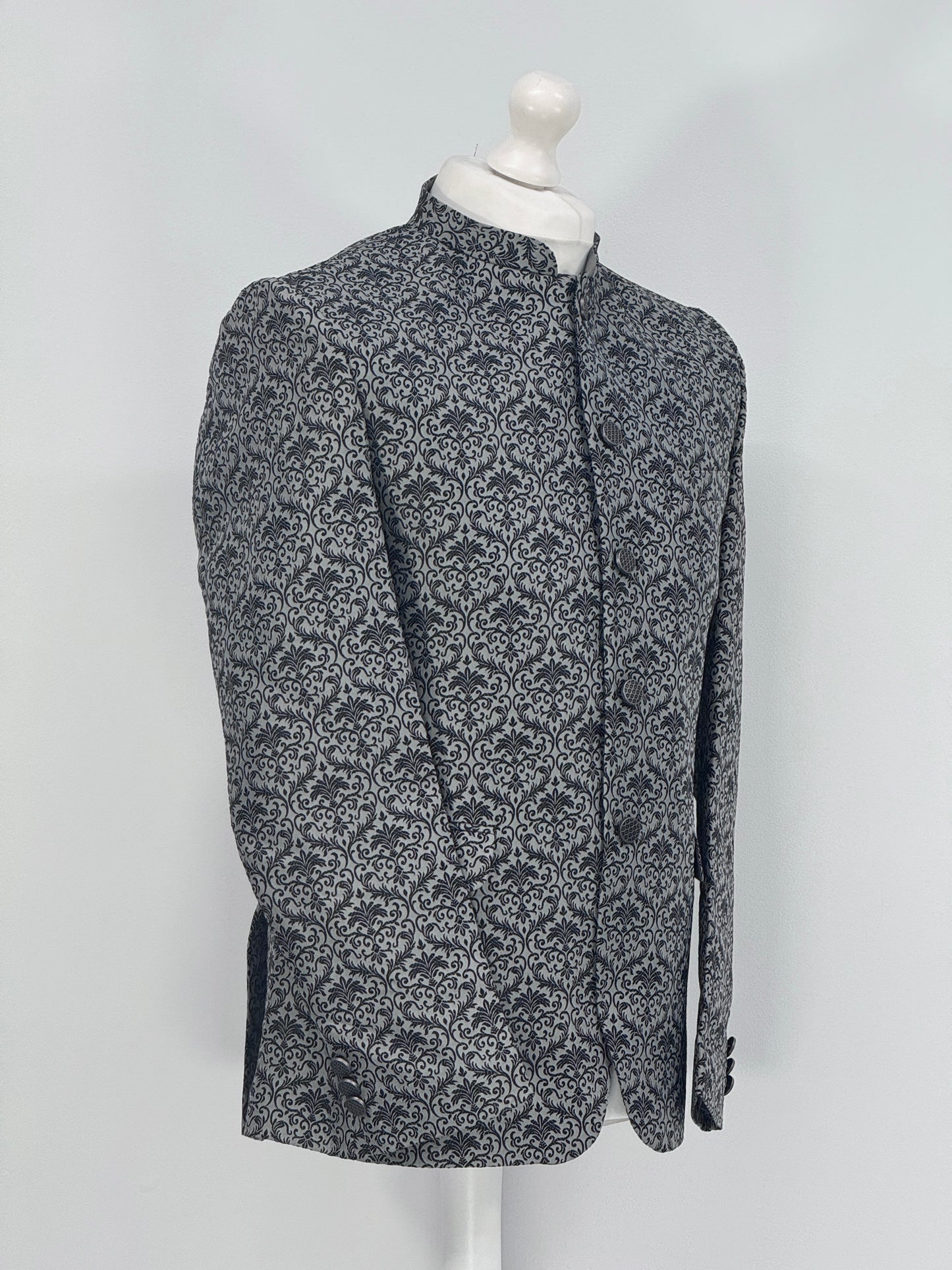 Men's Banarsi Grey Black Prince Jacket