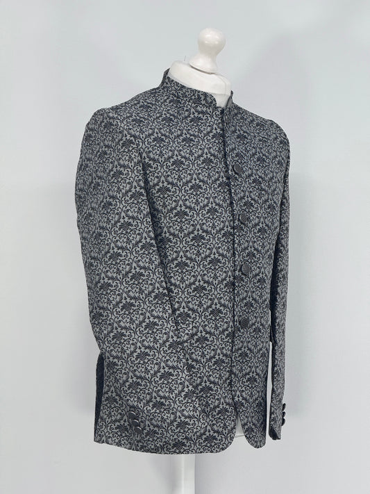 Men's Banarsi Grey Black Prince Jacket