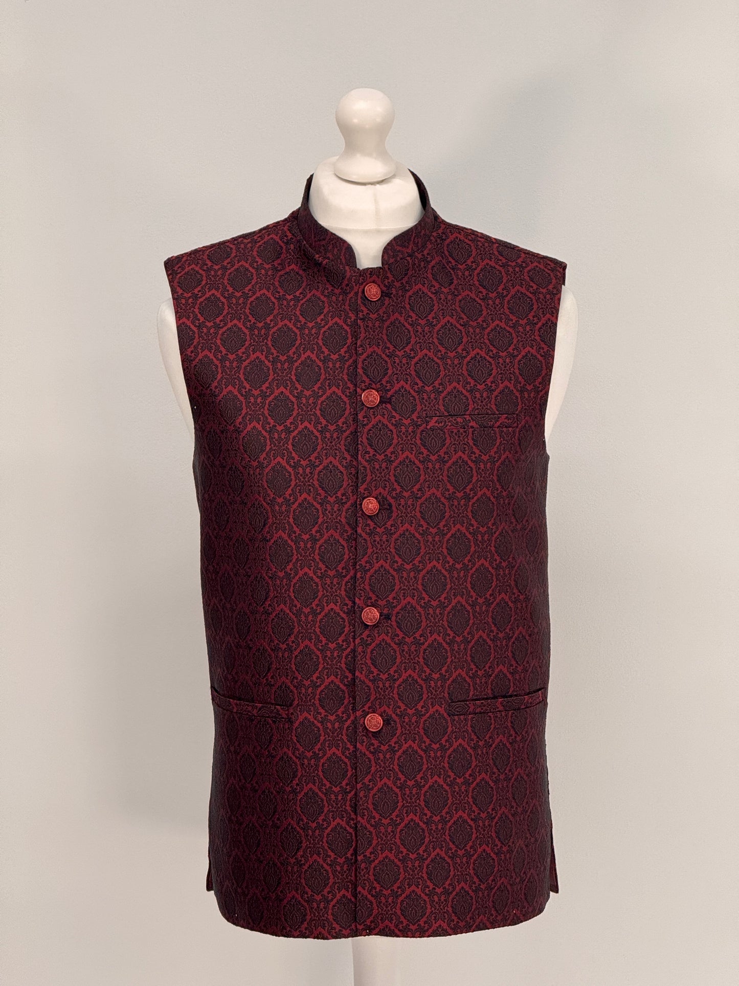 Men's Banarsi Red Black Diamond Waistcoat