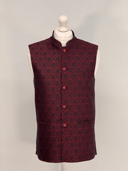 Men's Banarsi Red Black Diamond Waistcoat