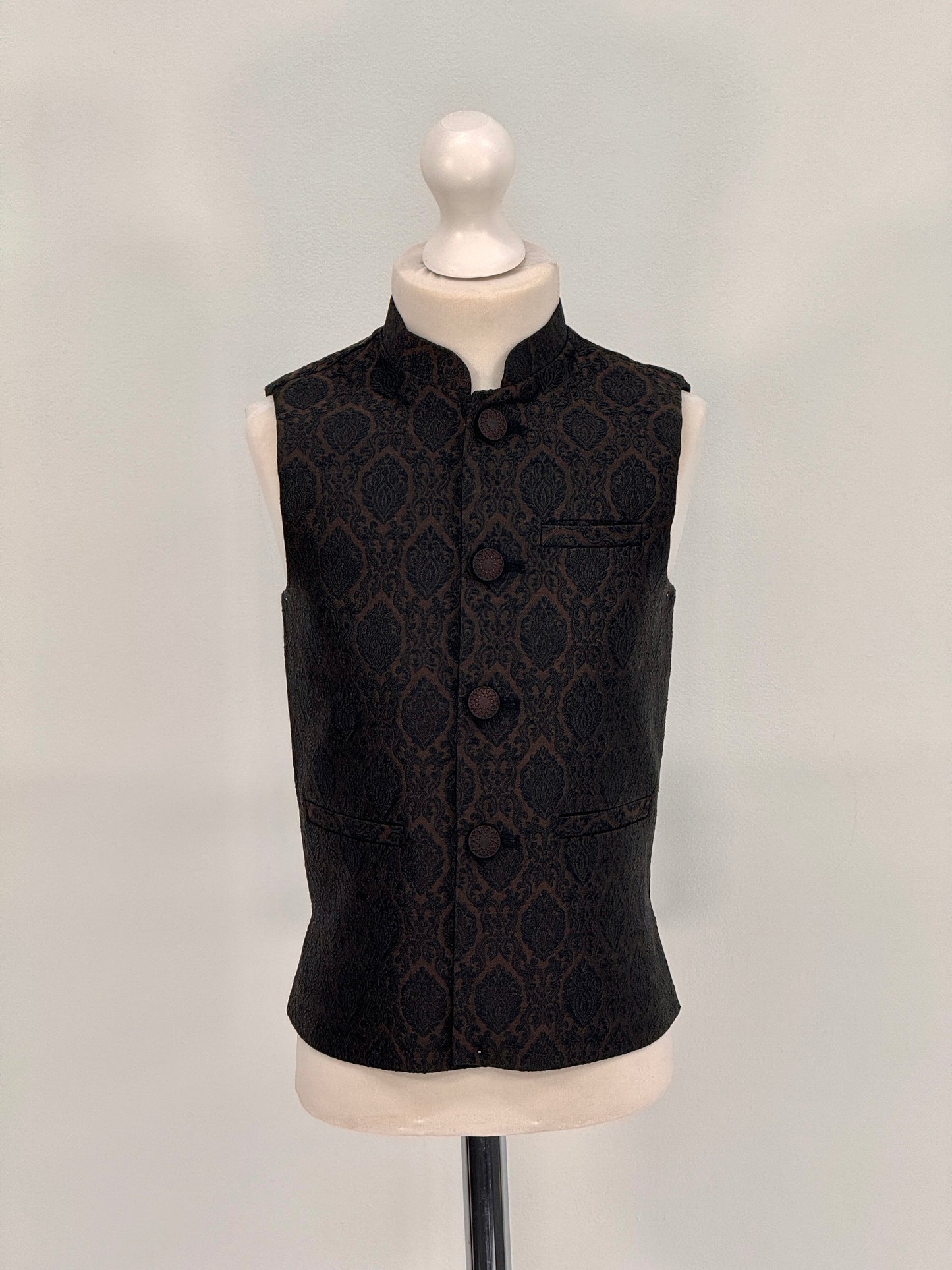 Boys Banarsi Brown Black Diamond Waistcoat