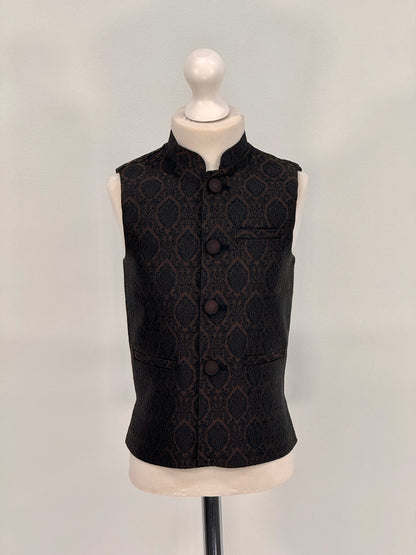 Boys Banarsi Brown Black Diamond Waistcoat