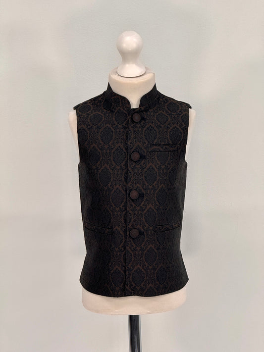 Boys Banarsi Brown Black Diamond Waistcoat