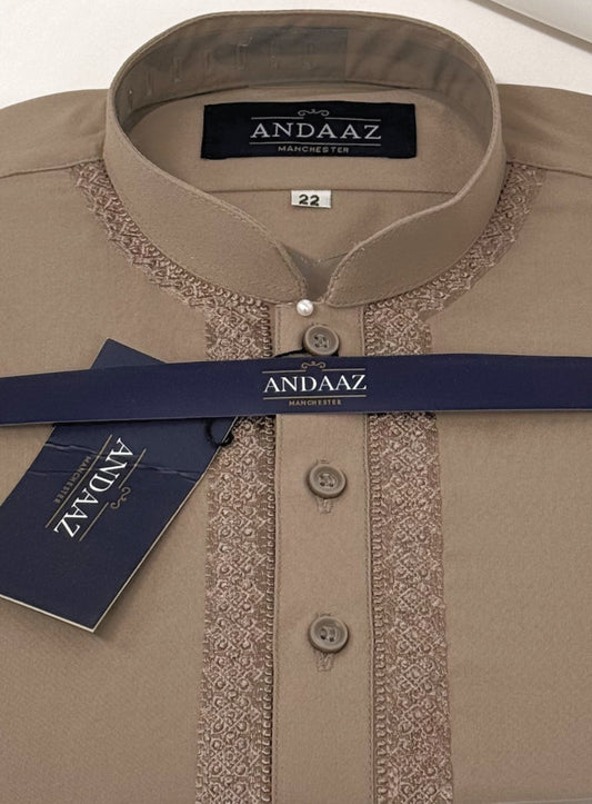 Boys Shalwar Kameez Beige 5 with Piyala Embroidery
