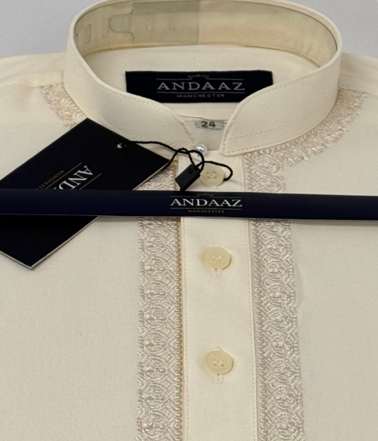 Boys Shalwar Kameez Cream with Piyala Embroidery