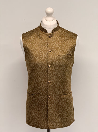 Men's Banarsi Golden Copper Waistcoat