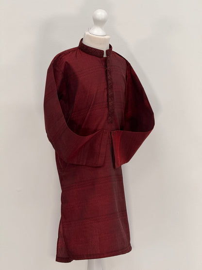 Boys Maroon 2 Kurta with Placket Embroidery