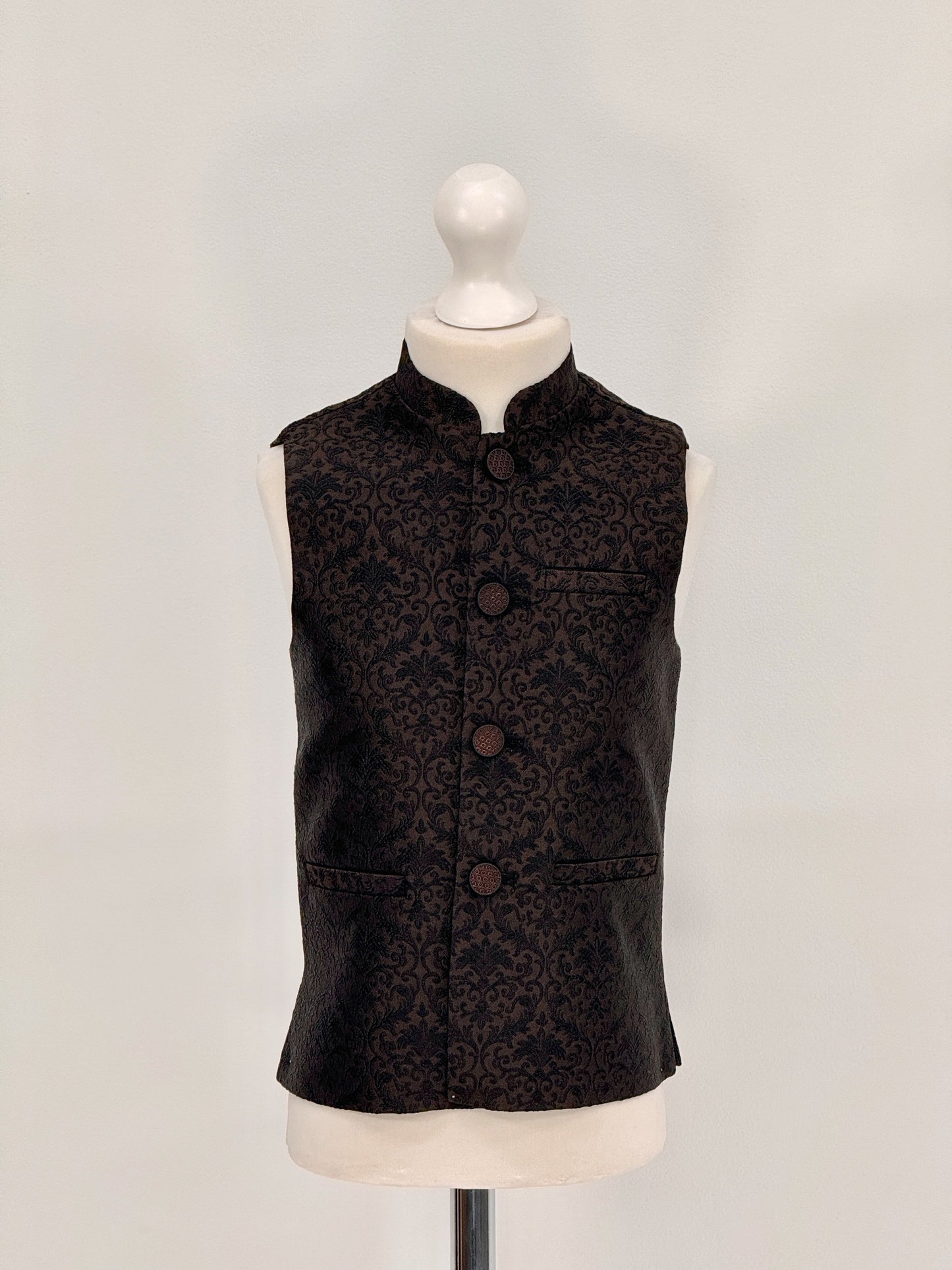 Boys Banarsi Brown Black Waistcoat