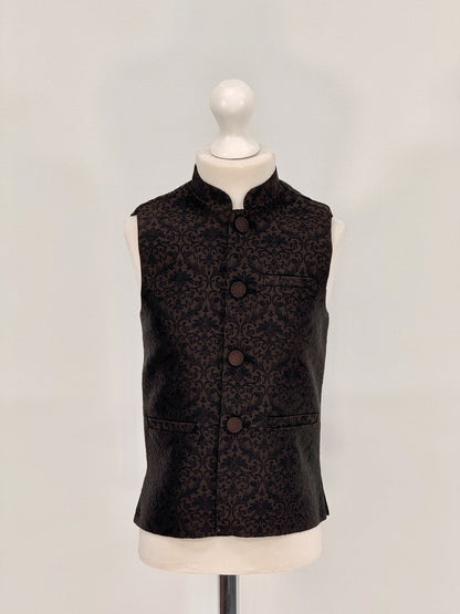 Boys Banarsi Brown Black Waistcoat